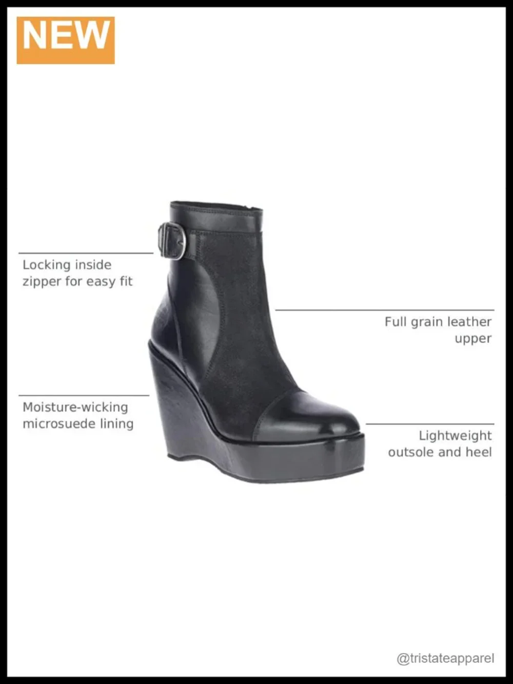 Black Leather Fashion Wedge Booties Ankle High Pull-On